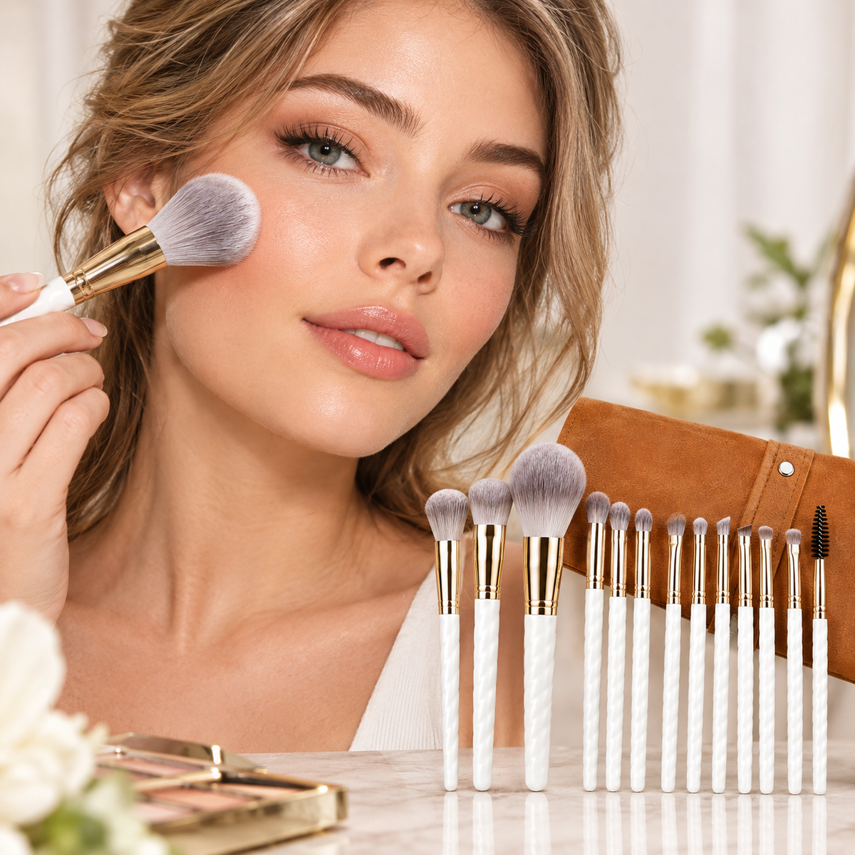 Professional 14-Piece Makeup Brush Set with Soft Bristles and Travel Storage Pouch