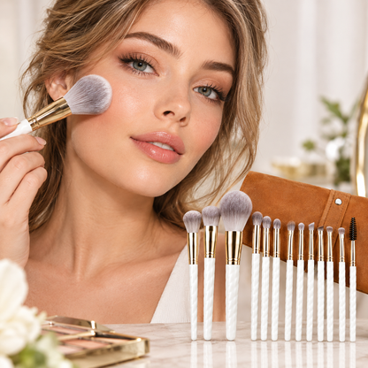 Professional 14-Piece Makeup Brush Set with Soft Bristles and Travel Storage Pouch