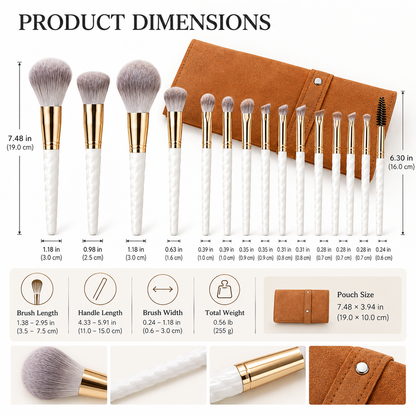 Professional 14-Piece Makeup Brush Set with Soft Bristles and Travel Storage Pouch